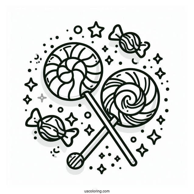 Delicious Candy And Lollipops Coloring Sheet