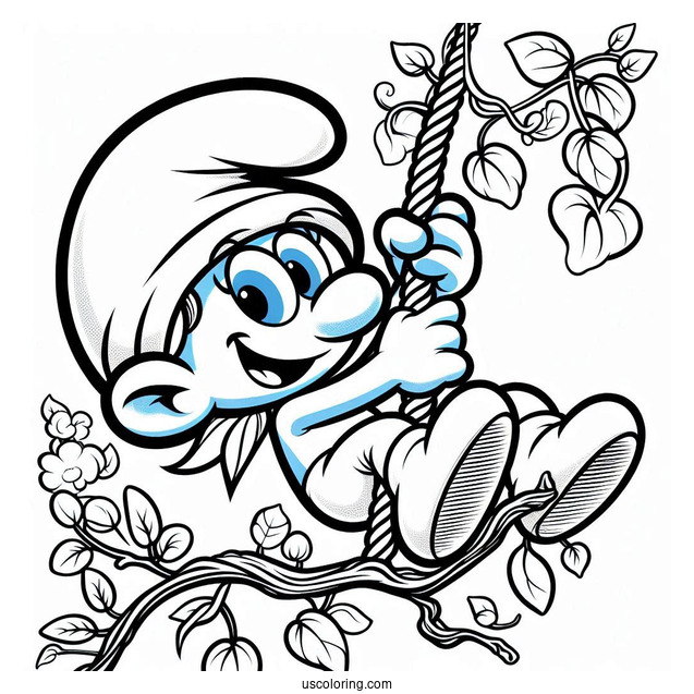 Wild Smurf Swinging On Vines Coloring In
