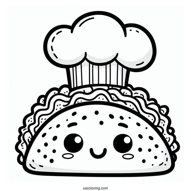 Taco Wearing a Chef s Hat Coloring Page