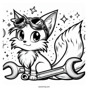 Detailed Tails Coloring Page With Goggles and Wrench