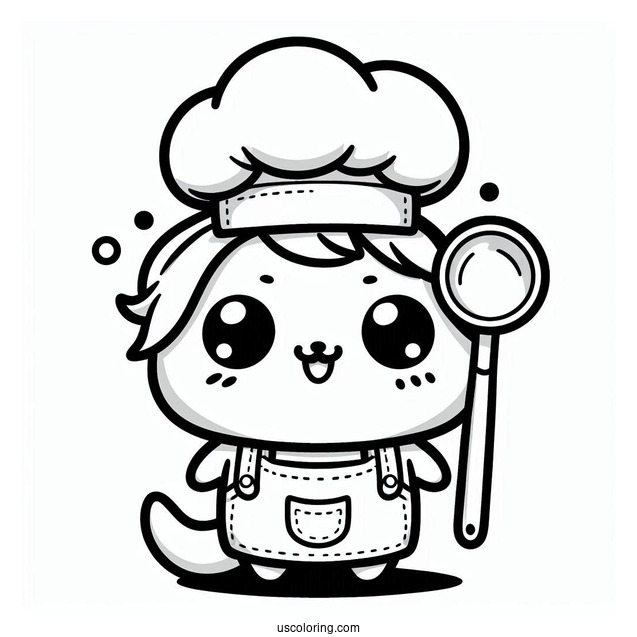 Kawaii Ratatouille Coloring Page Holding A Ladle For Preschoolers