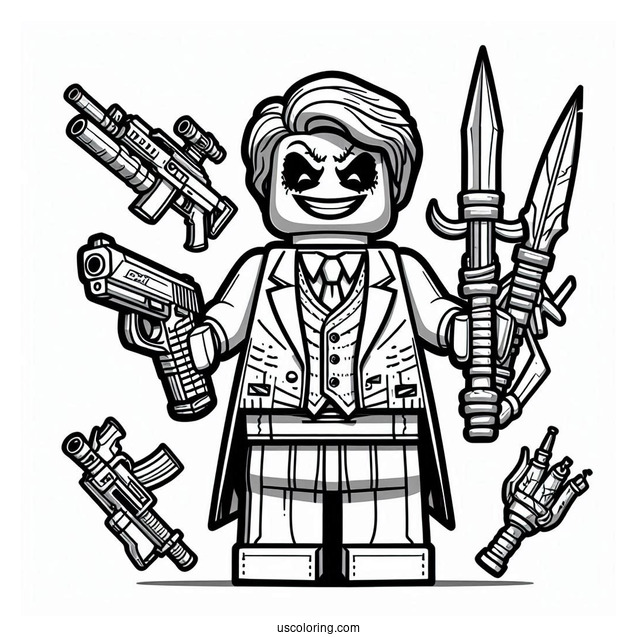 Lego Joker With Weapons Coloring Sheet