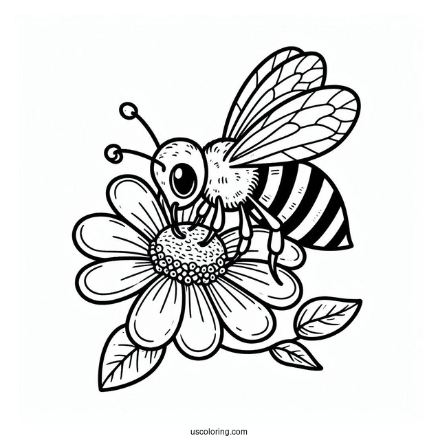 Bee Coloring Page Sucking Nectar From Flower For Kids