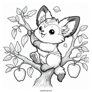 Pichu Coloring Page Climbing An Apple Tree