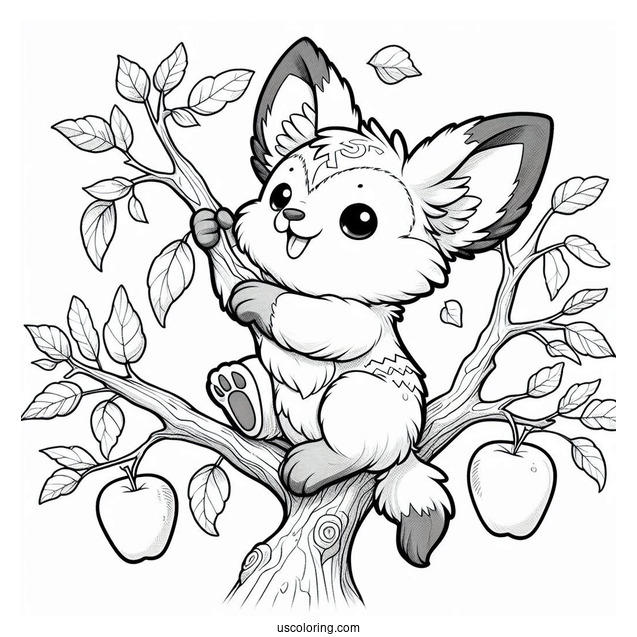 Pichu Coloring Page Climbing An Apple Tree