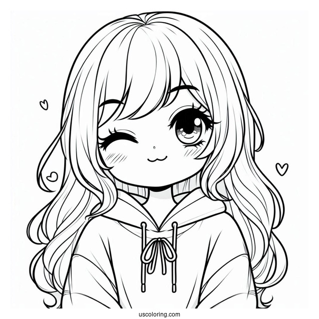Cute Coloring Page Girl In Sweatshirt Winking