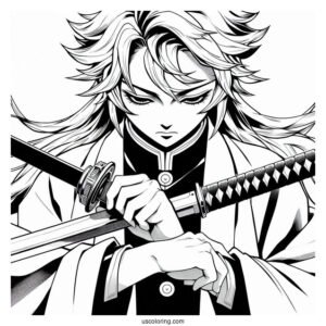 Powerful Tanjiro Coloring Page Summoning Constant Flux With Nichirin Sword