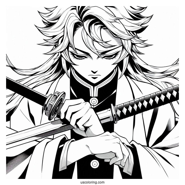Powerful Tanjiro Coloring Page Summoning Constant Flux With Nichirin Sword