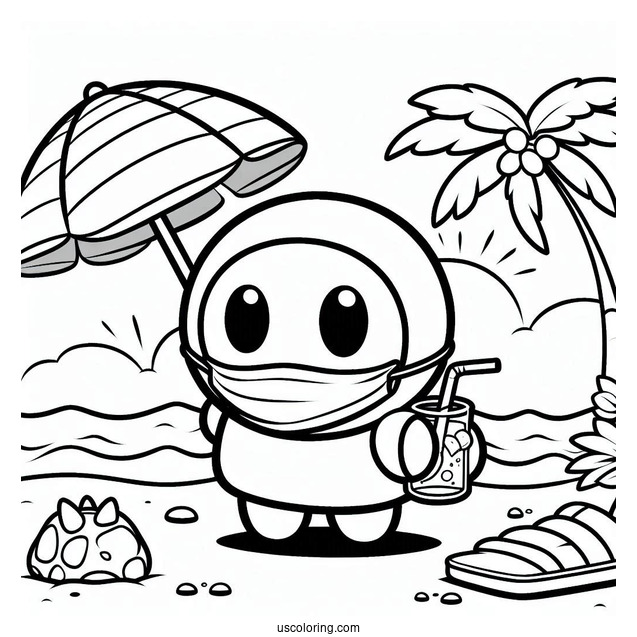 Shy Guy Coloring Page Drinking Beverage At The Beach