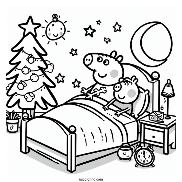 Peppa And George Going To Bed Coloring Page