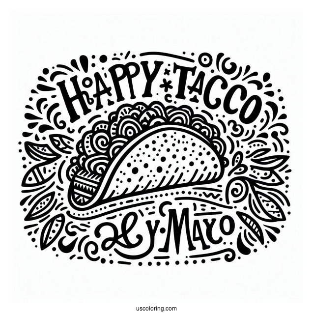 Happy Cinco De Mayo Words Around A Taco Coloring Page