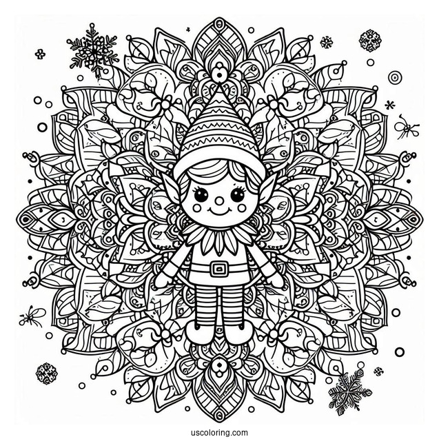 Elf Inside A Festive Christmas Mandala Coloring Page