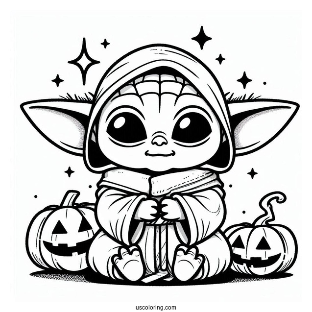 Happy Halloween Baby Yoda To Color