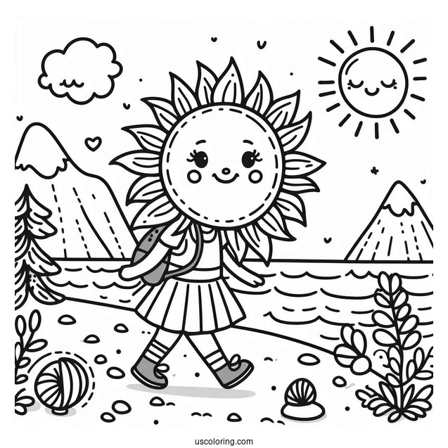 Cheerful Summer Coloring Page Of Sun Walking For Kids