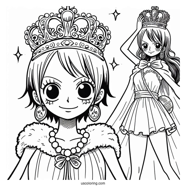 Luffy Coloring Page With Nami Wearing Crowns