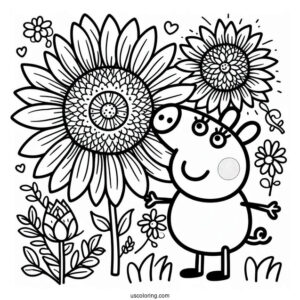 Peppa Pig Sunflower Coloring Page