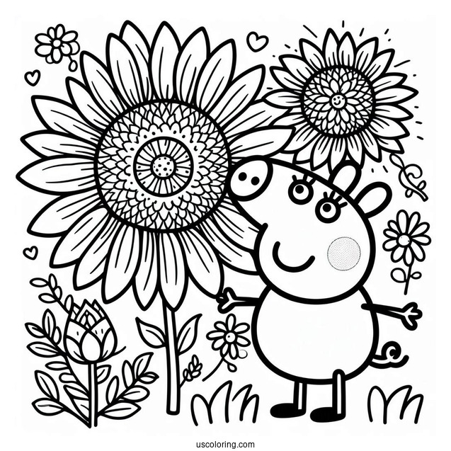 Peppa Pig Sunflower Coloring Page
