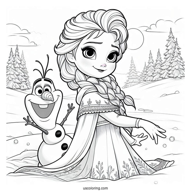 Young Elsa And Olaf In The Snow