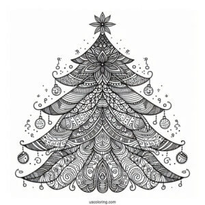Christmas Tree Zentangle Coloring Page For Adults