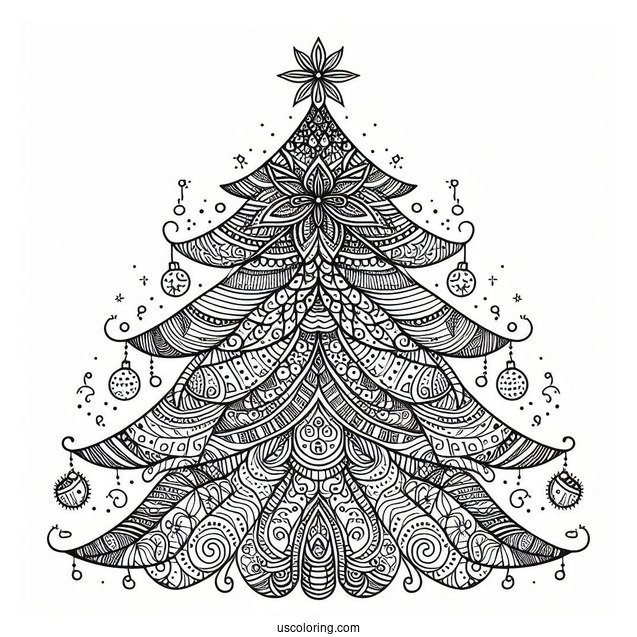 Christmas Tree Zentangle Coloring Page For Adults
