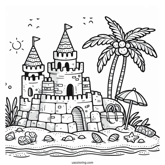 Cute Summer Coloring Page Of Sandcastle For Preschoolers