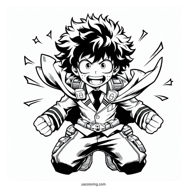 Deku Coloring Page In Battle