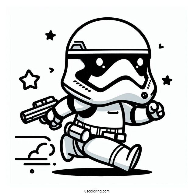Cute Chibi Stormtrooper Coloring Page Running For Preschoolers
