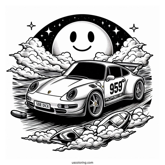Porsche Coloring Page 959 Moby Dick