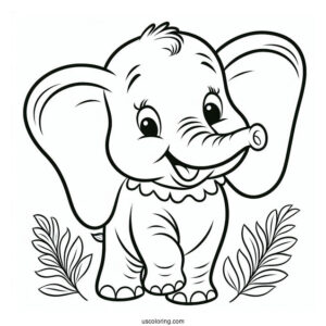 Easy Coloring Page Of Dumbo The Elephant