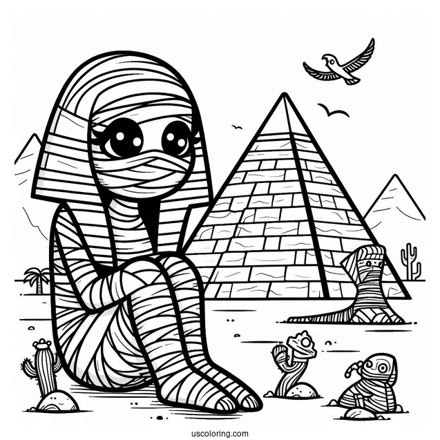 Egyptian Mummy Outside The Pyramid Coloring Sheet