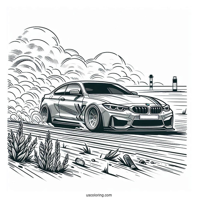 2023 BMW Coloring Page M4 Competition Drifting