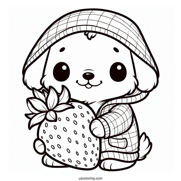 Cute Coloring Page Of Dog In A Hoodie Holding A Large Strawberry