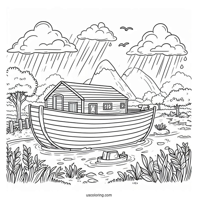 Simple Noah's Ark Coloring Page Before The Flood For Preschoolers
