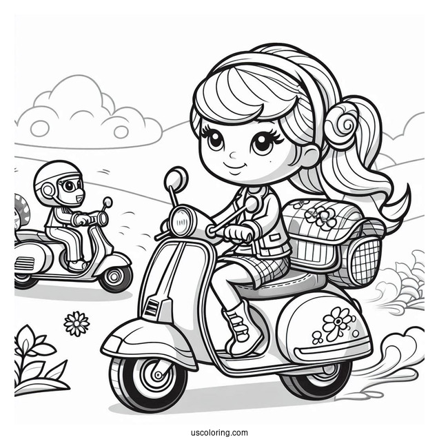 Polly Pocket Coloring Page Riding Scooter With Sidecar With Nikolas