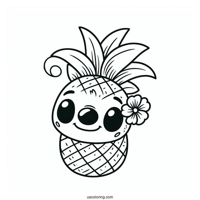 Funny Stitch With Pineapple Coloring Page Head For Preschoolers