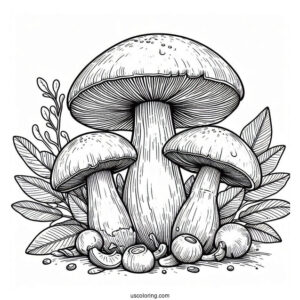 Large King Bolete Mushrooms Coloring Page