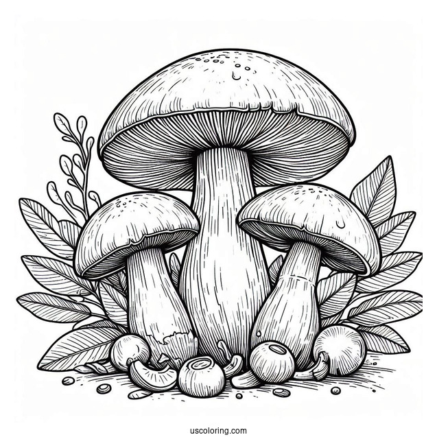 Large King Bolete Mushrooms Coloring Page