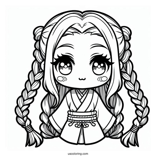 Kawaii Nezuko Coloring Page With Braided Hair