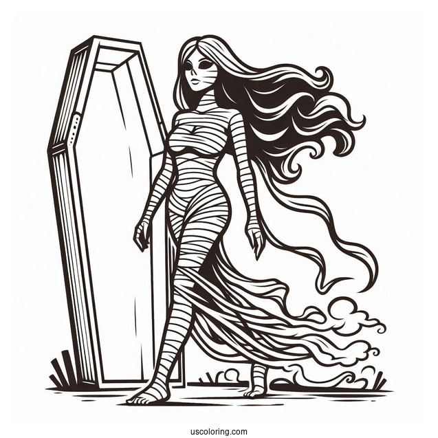 Female Mummy Coloring Page Walking Out Of Coffin