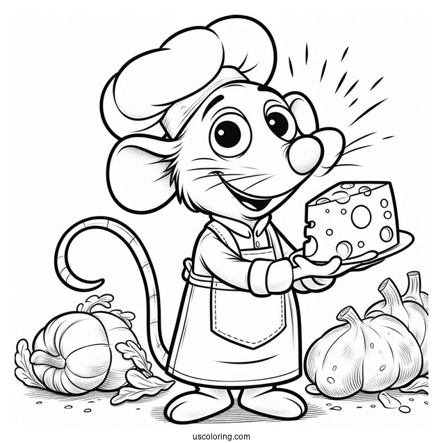 Ratatouille Coloring Page Of Happy Emile Holding A Chunk Of Cheese