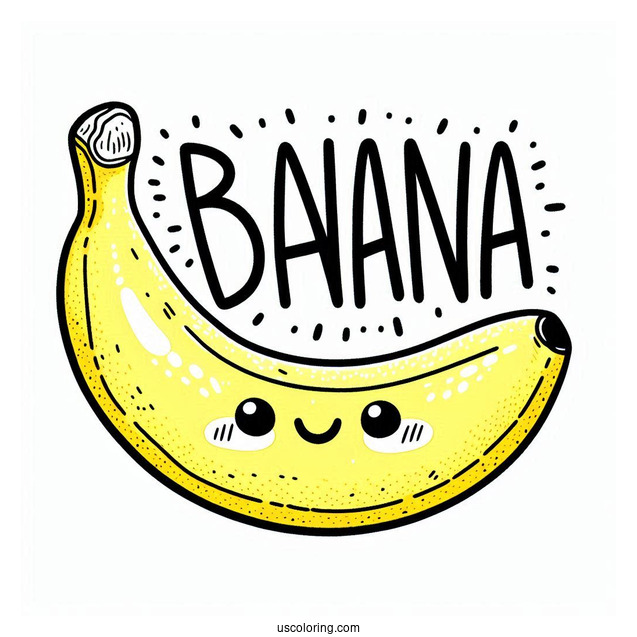 Yellow Word Over A Happy Banana Coloring Page