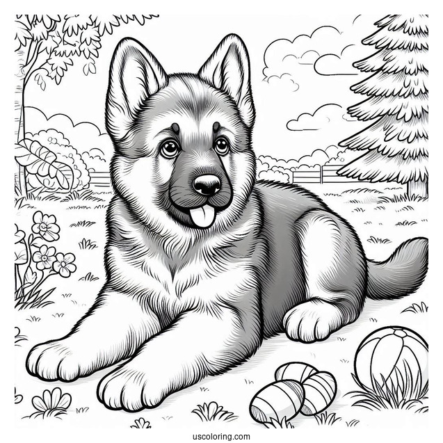 Cute German Shepherd Puppy Playing Outdoors