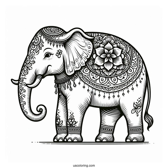 Side On View Of Asian Elephant To Color