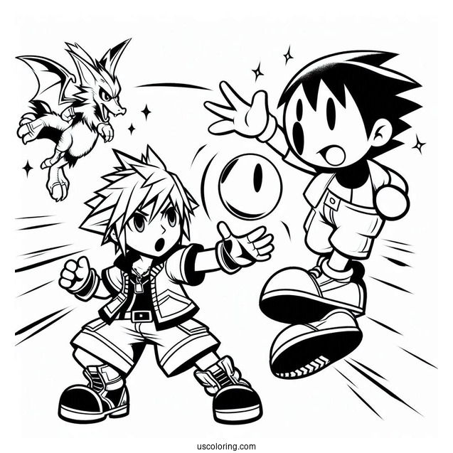 Super Smash Bros Coloring Page Of Sora Vs Little Mac