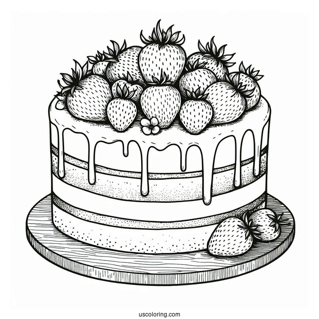 Naked Cake With Strawberry Toppers Coloring Sheet