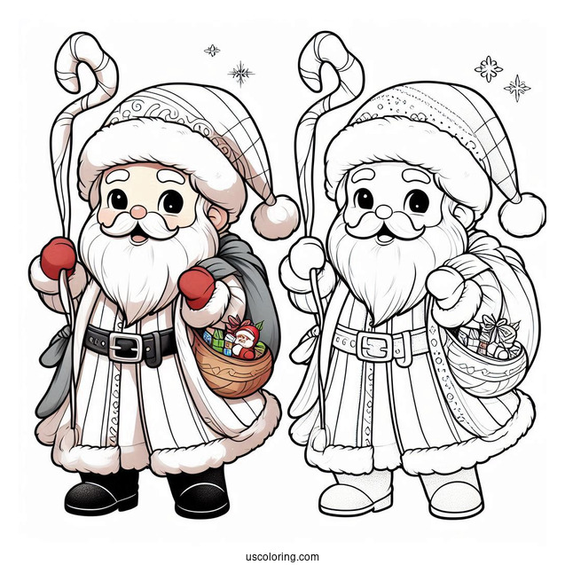 Father Christmas In Complete Suit To Color For Kids