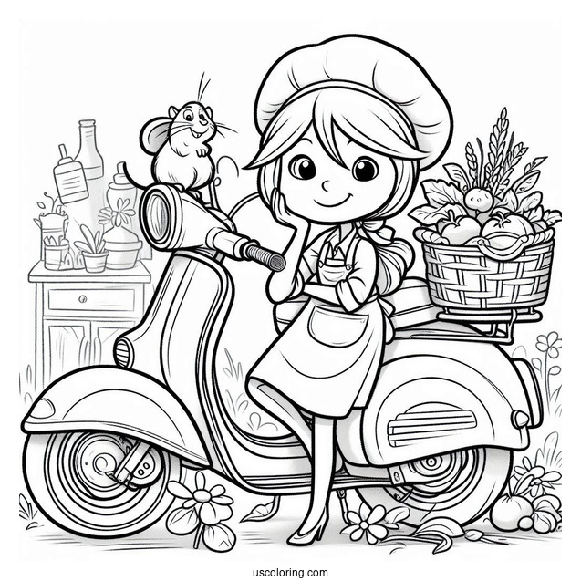 Ratatouille Coloring Page Of Easy Colette Leaning Against Her Motorcycle Outline