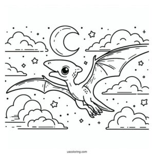 Small Pterodactyl Coloring Page Flying In The Sky