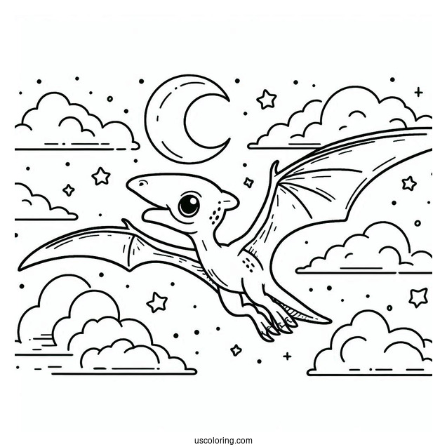 Small Pterodactyl Coloring Page Flying In The Sky