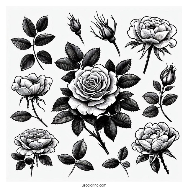 Assorted Wild Roses To Color